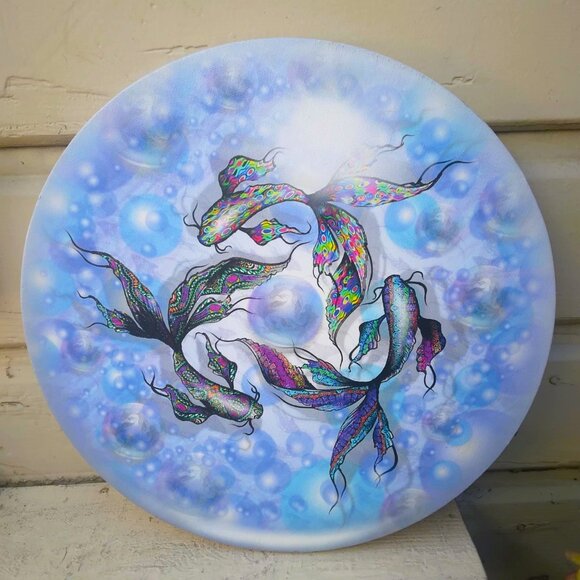 Koi Fish Bubble Circle Art Cotton Giclee Canvas Wrap Limited Edition - Picture 1 of 7
